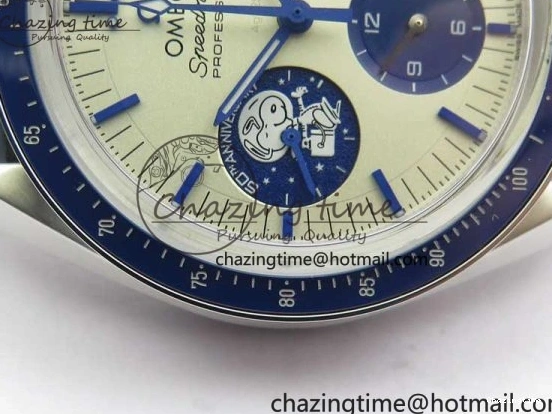 0111 Speedmaster SS Snoopy Apollo OMF Best Edition White Dial on SS Flat link Bracelet Venus Trendy 7882